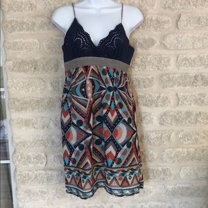Flying Tomato sundress navy blue eyelet graphic L
